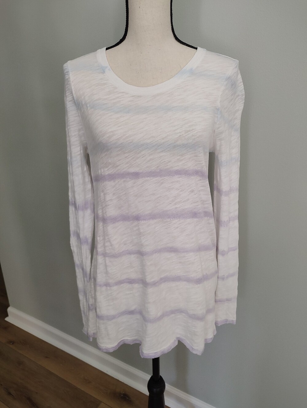 ATM Slub Jersey Distressed Sky Blue Violet Stripe Long Sleeve Top M NWT